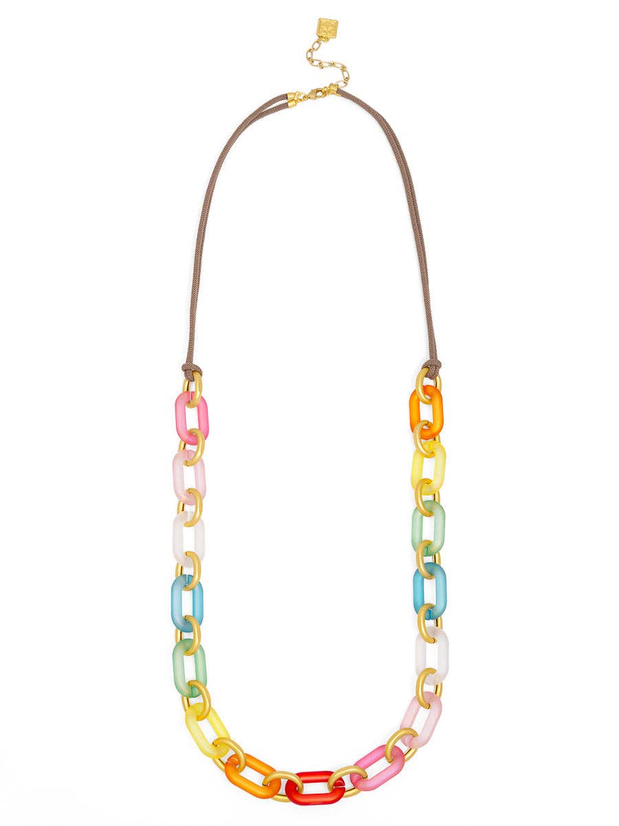Multi-Color Resin Oval Links Long Necklace: MLT