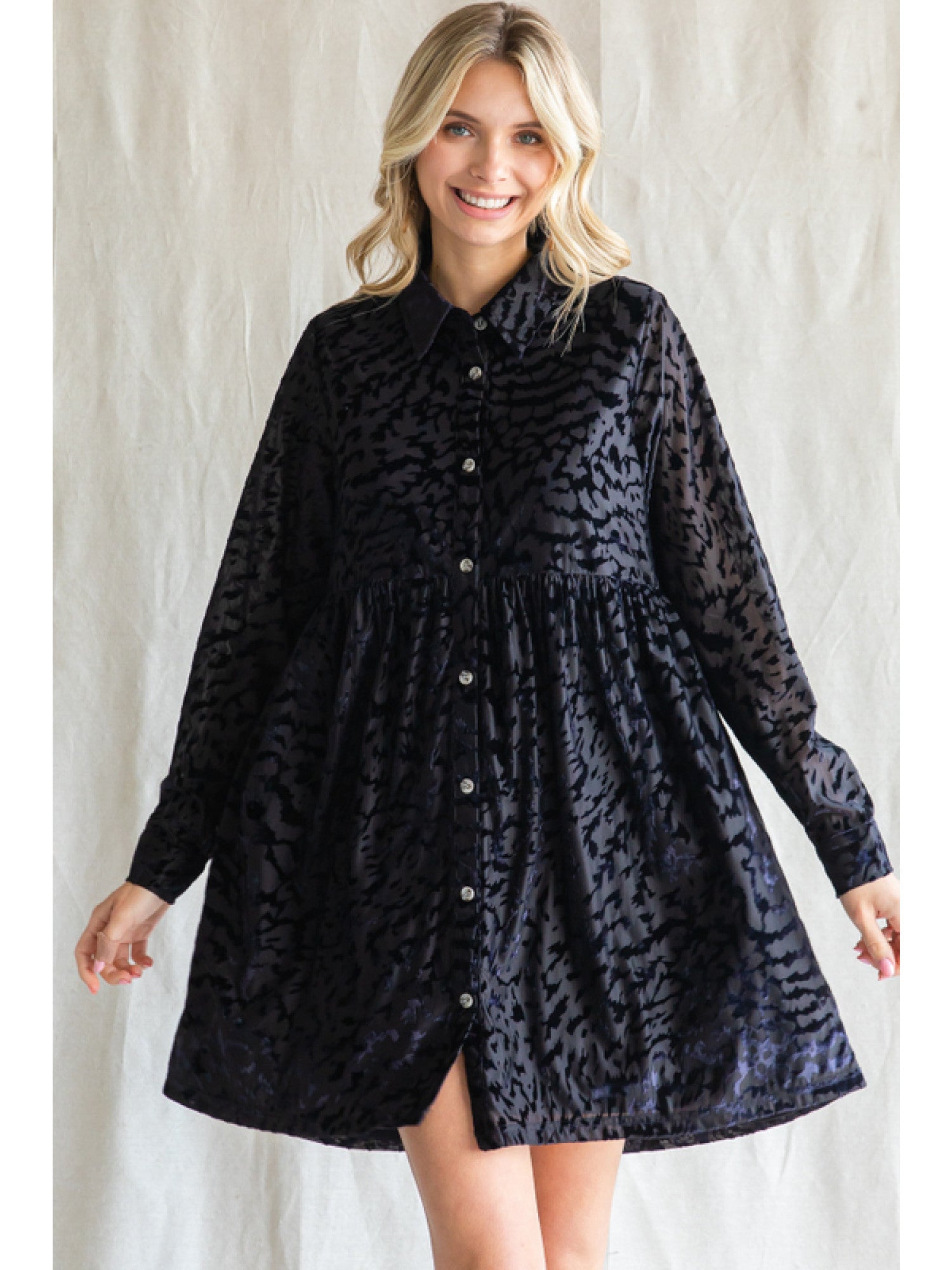 Black Velvet Leopard Baby Doll Dress – Honeybee's Shead