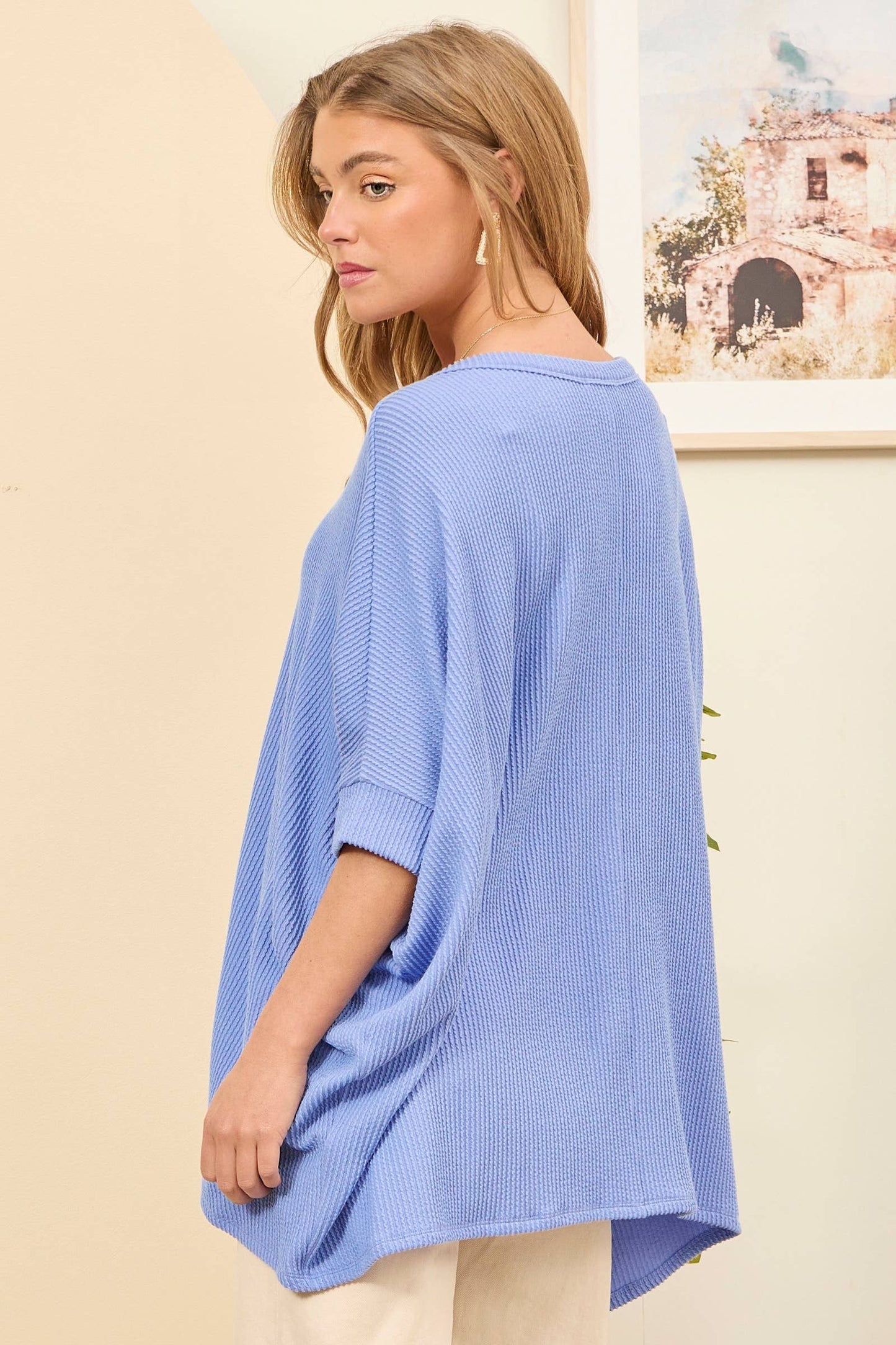 Periwinkle Blue Oversized Dolman Sleeve Top