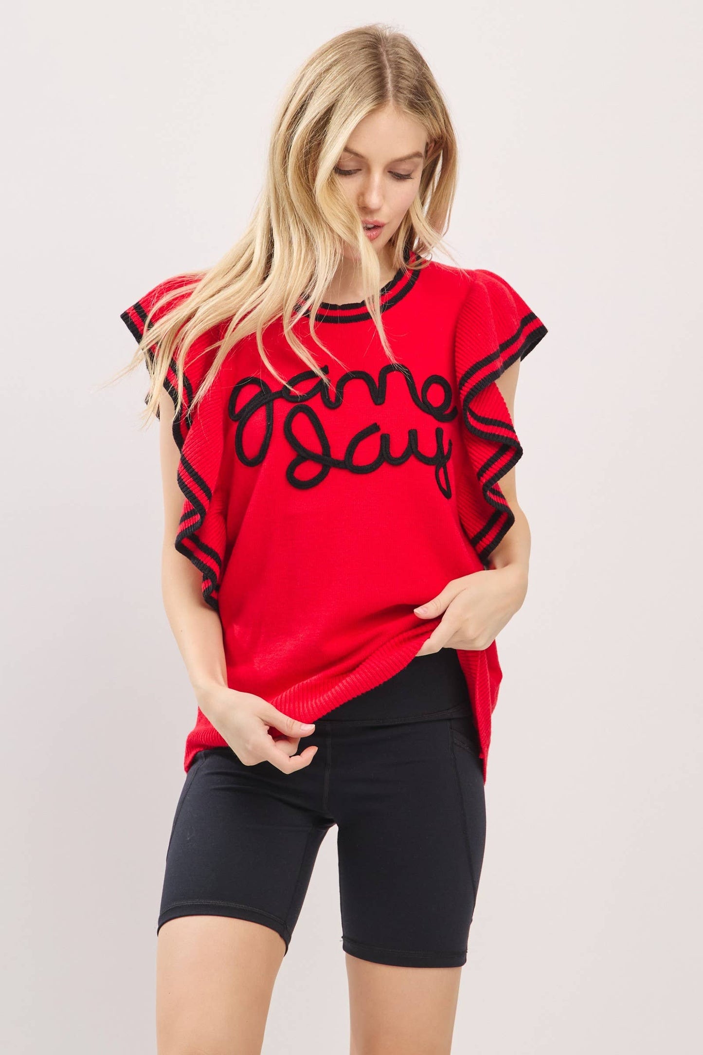Game Day Spirit Ruffle Knit Top