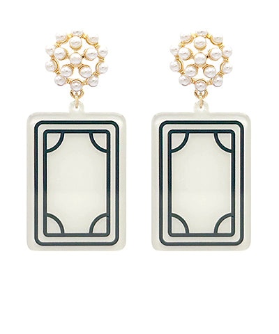 Mahjong & Pearl Cluster Drop Earrings/Black