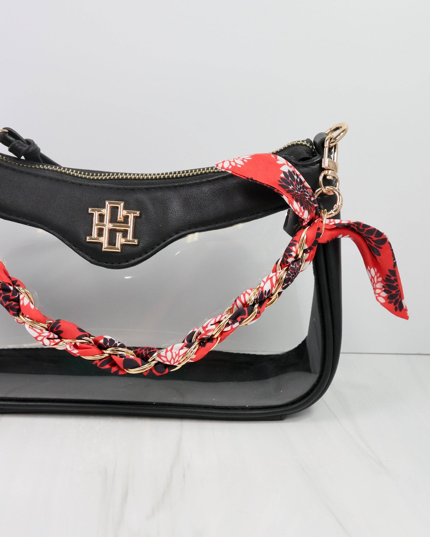 Serafina Scarf Purse Chain Black & Red Floral