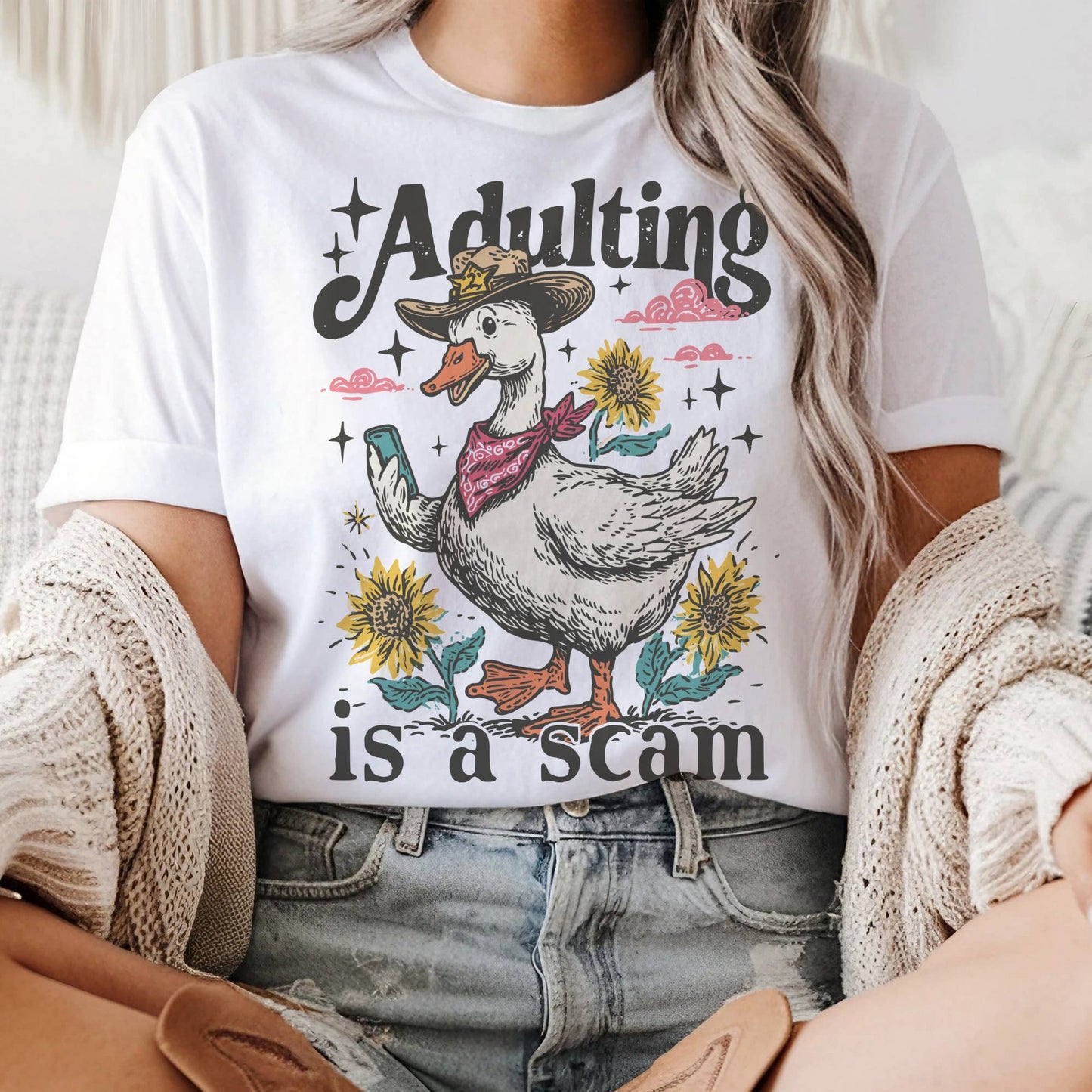 Sarcastic Duck Adulting Is A Scam Relatable Graphic Tee: Cream / Small