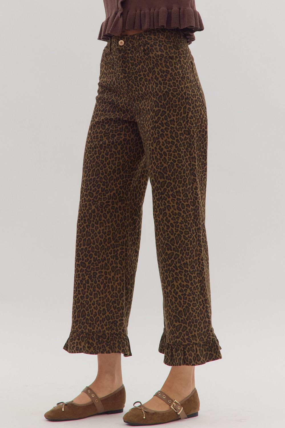 Brown Wild Chic Ruffle Hem Pants