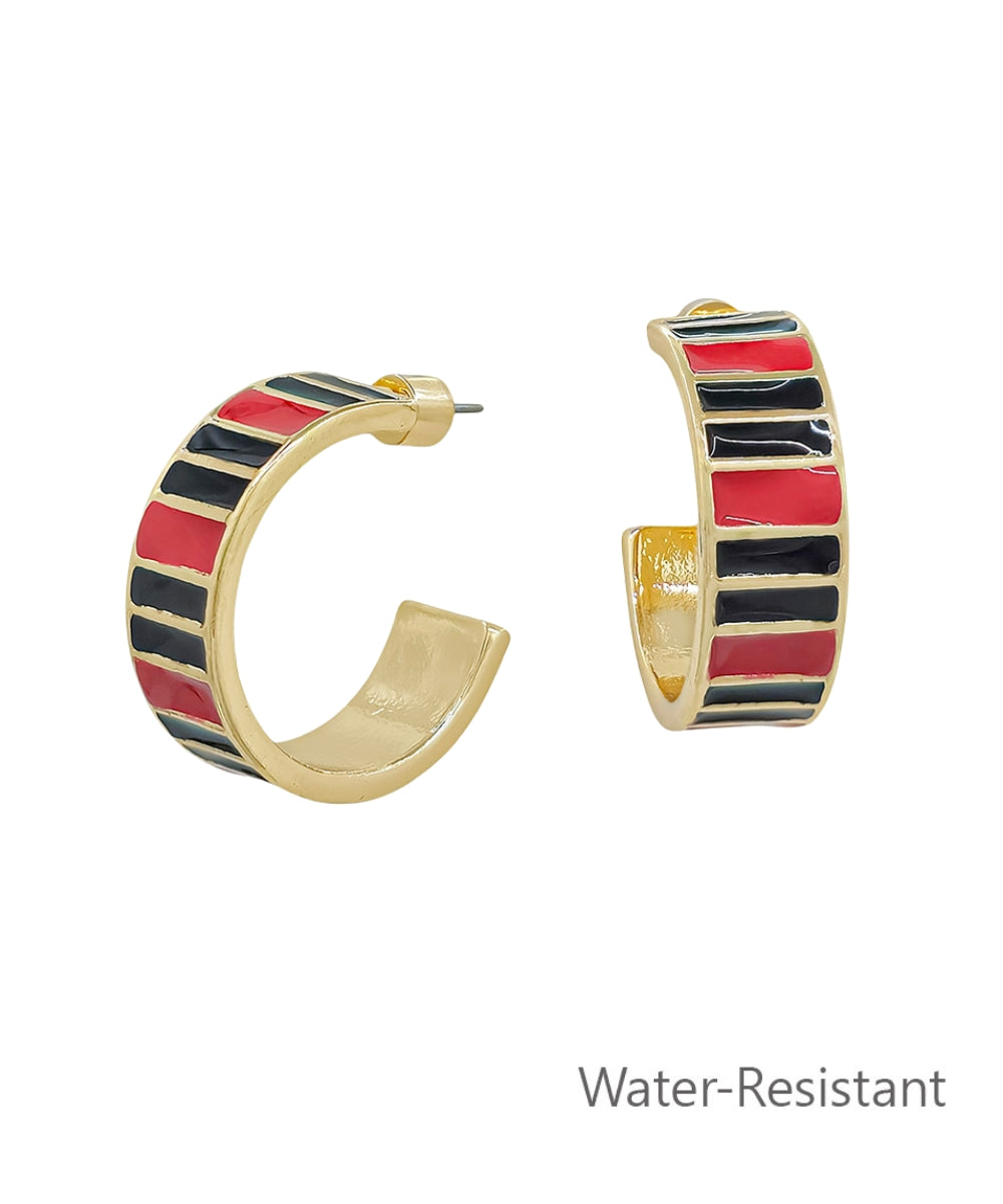 Red & Black Enamel Hoop Earrings