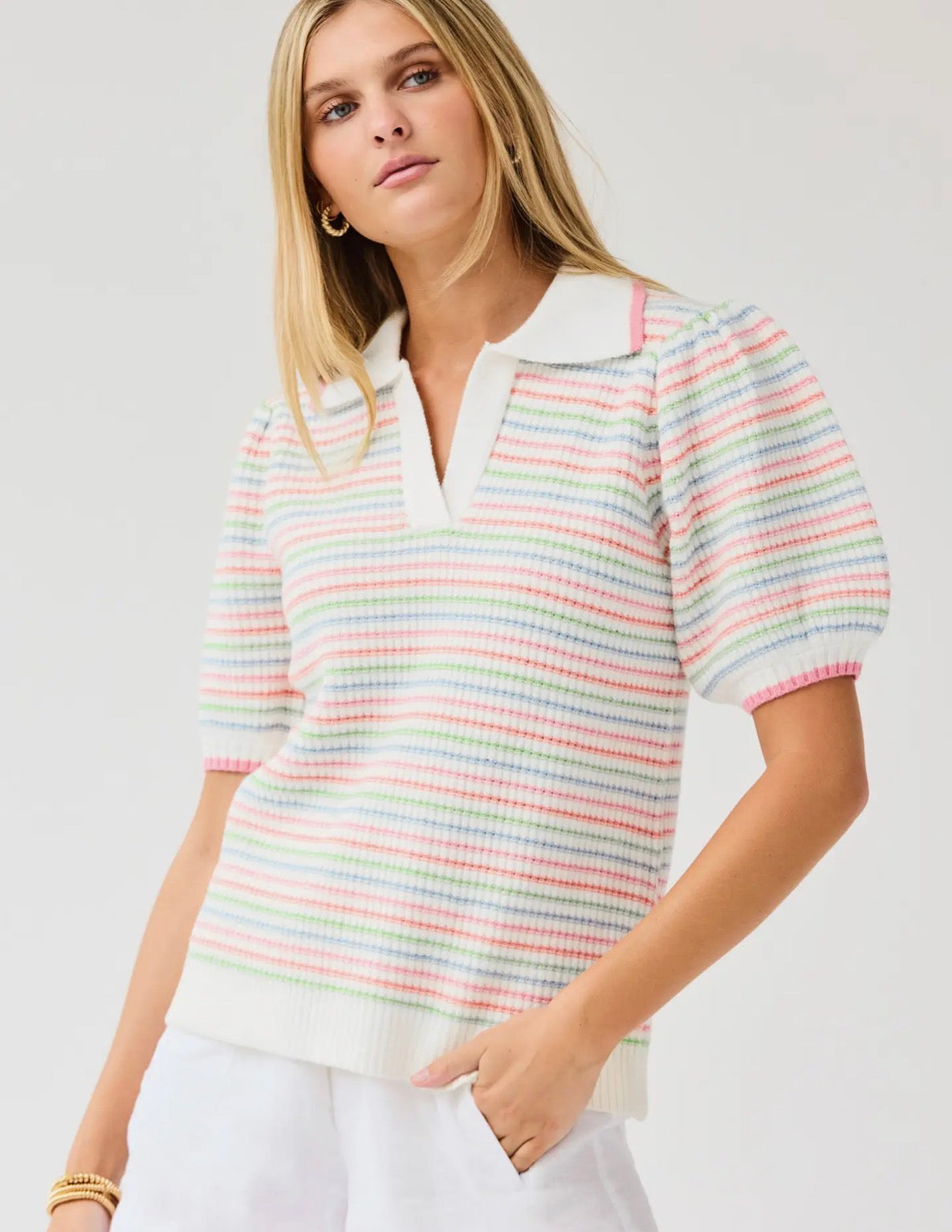 Mary Square Emma Sweater/ Ivory Pastel Stripe