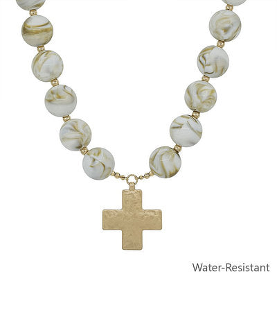 Grace & Gold Cross Necklace/Cream