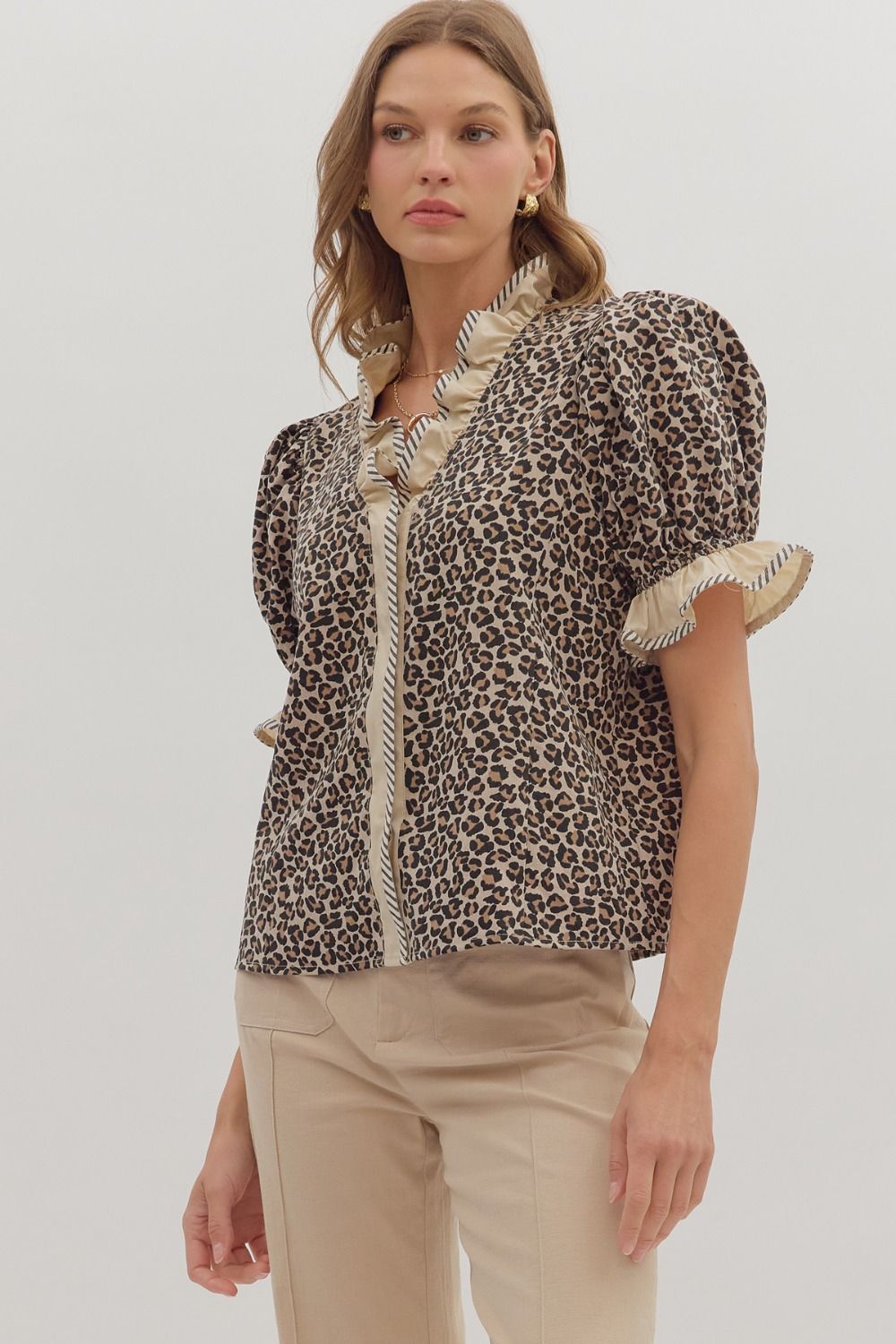 ✨ The Wild Luxe Ruffle Blouse in Taupe ✨