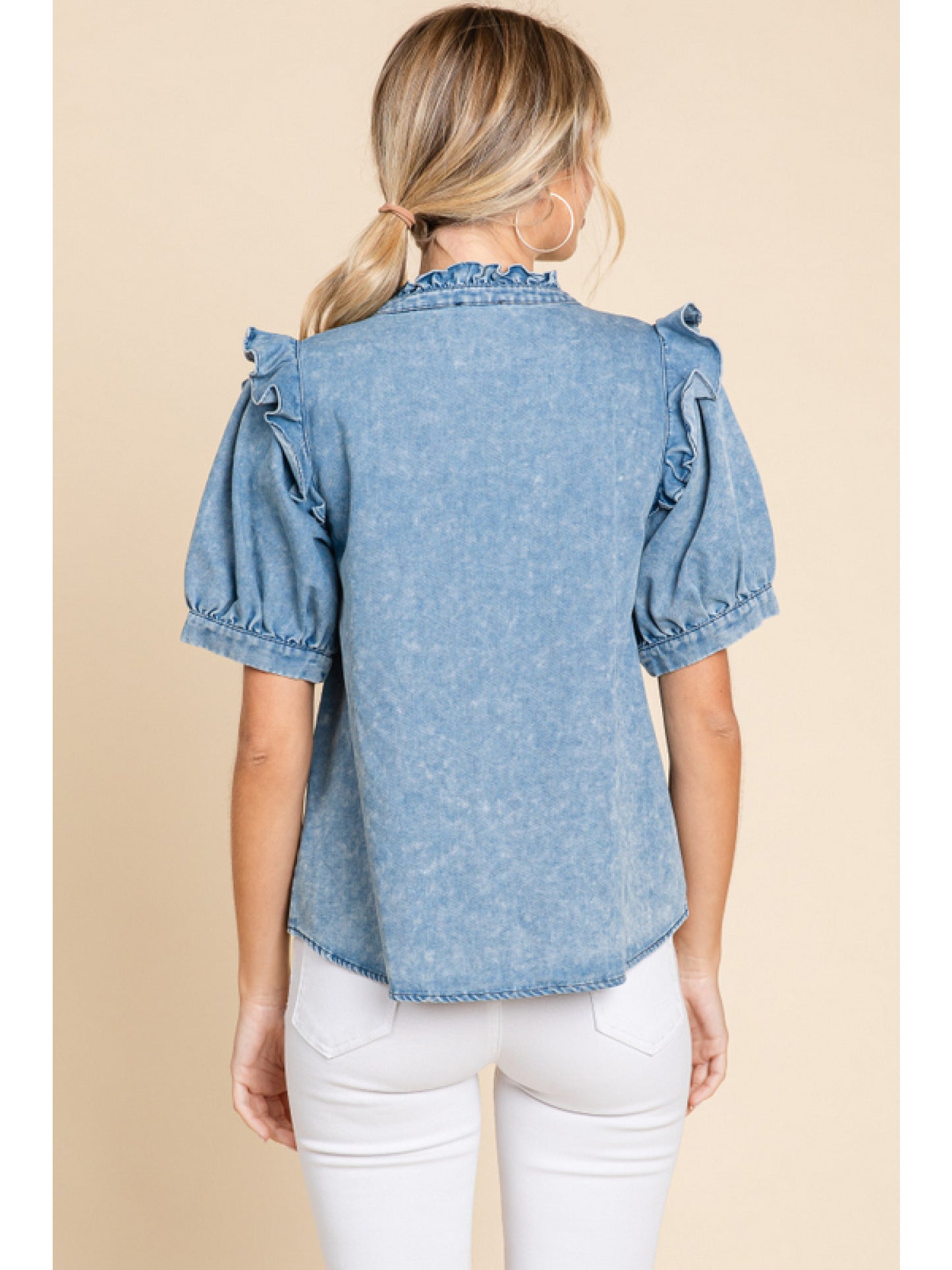 Light Denim Ruffle Top