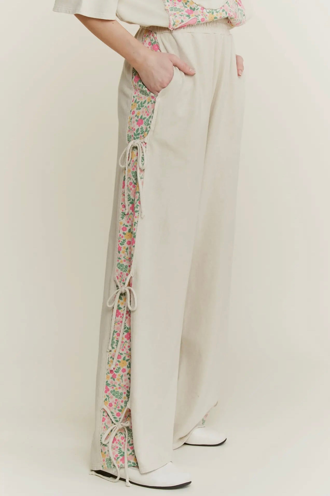 J Her Natural Mineral Wash Floral Bow Pants