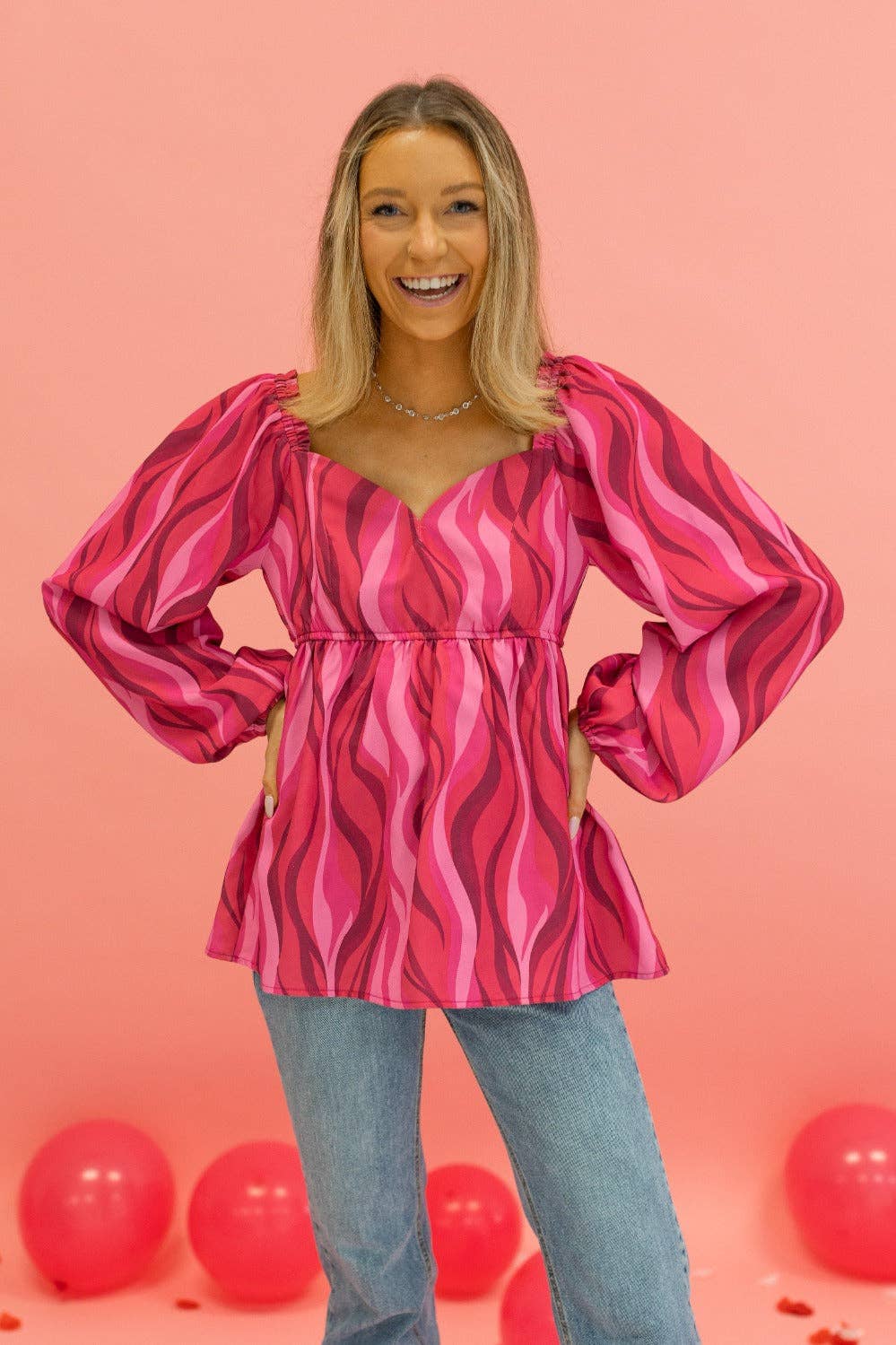 Flirty in Fuchsia Balloon-Sleeve Blouse: Fuchsia / 2X-Large