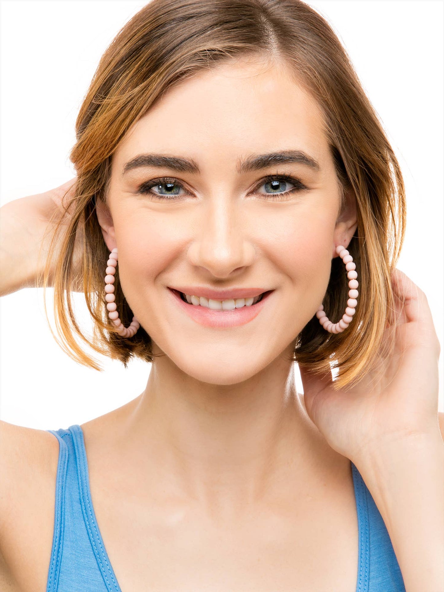 Light Blue Matte Beaded Hoop Earrings