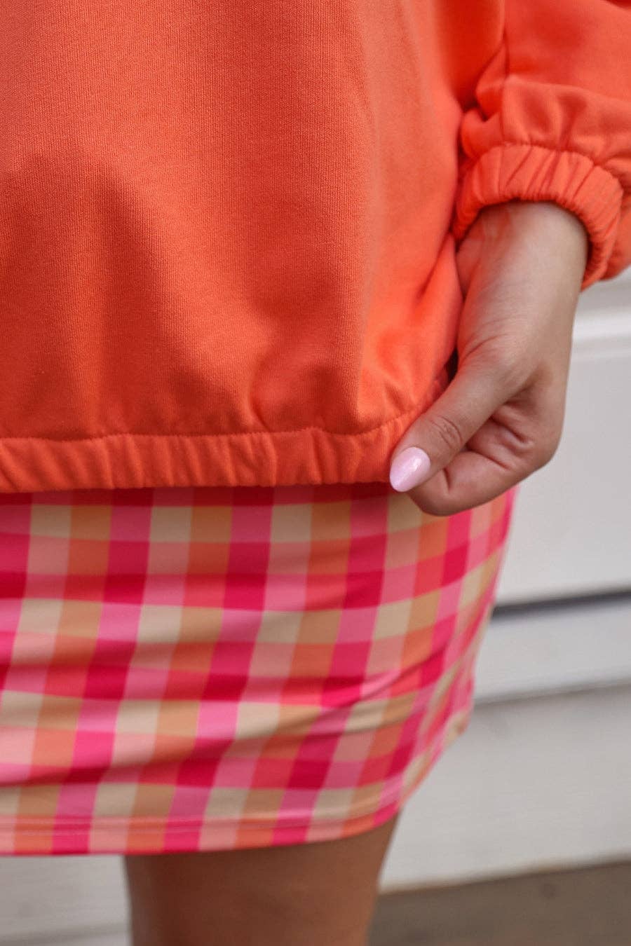 Mia Printed Pullover- Summer Crush Plaid: Orange / XL