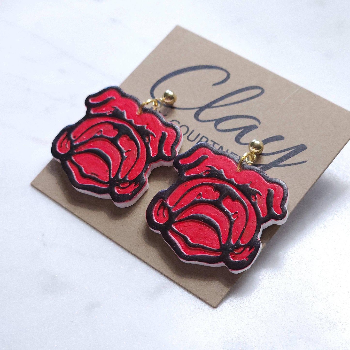 Handcrafted Bulldog Dangle Earring: White