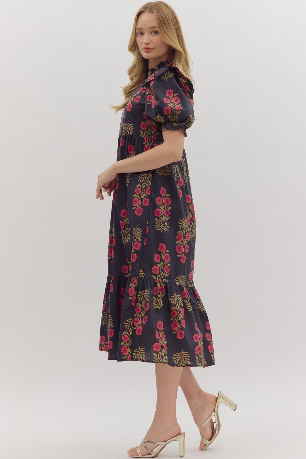 Black Garden Bloom Midi Dres