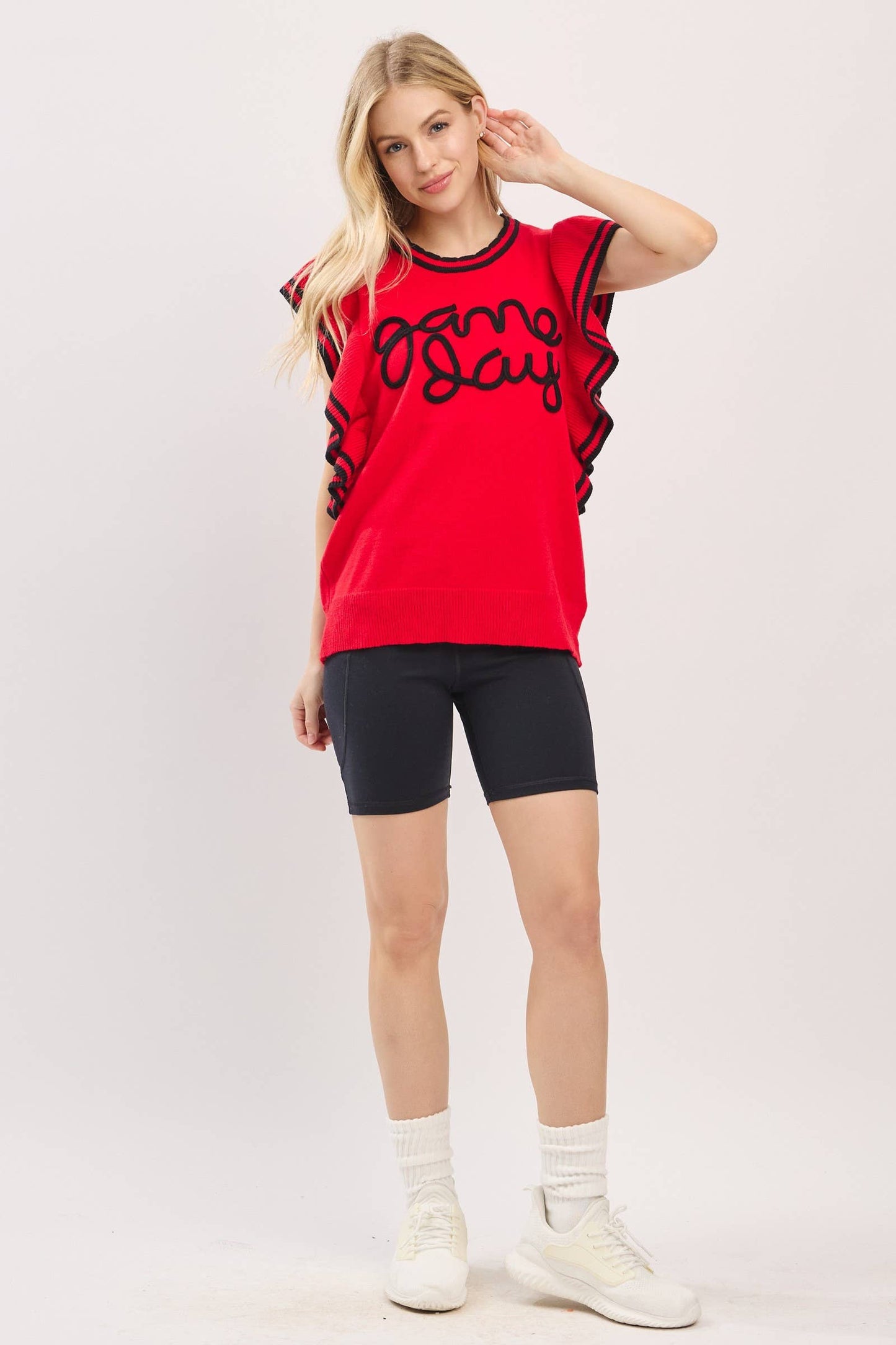 Game Day Spirit Ruffle Knit Top