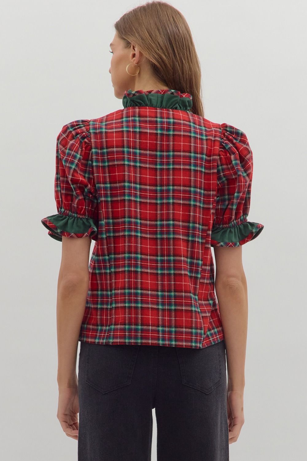 Holiday Plaid Ruffle Blouse