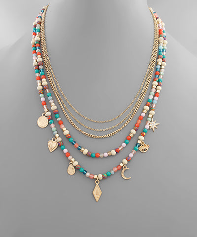 Multi Charm Bead Layer Necklace