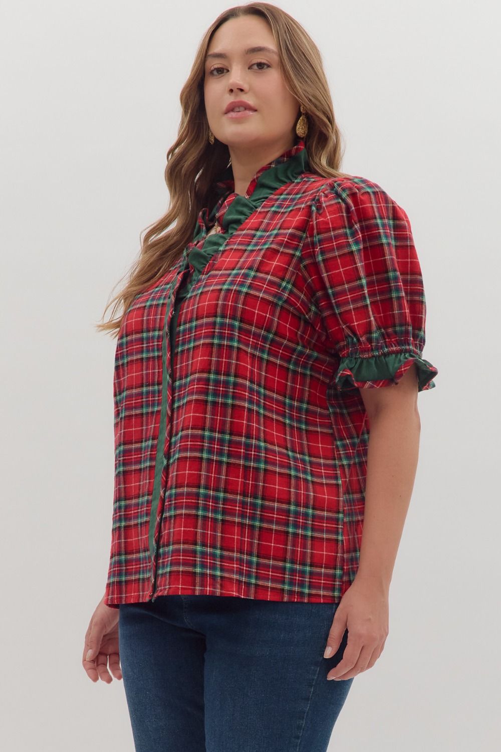 Holiday Plaid Ruffle Blouse