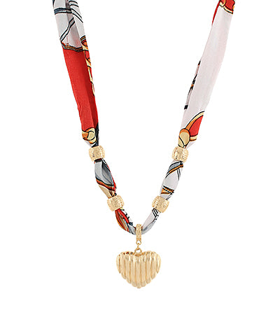 Puffy Heart Charm Scarf Necklace