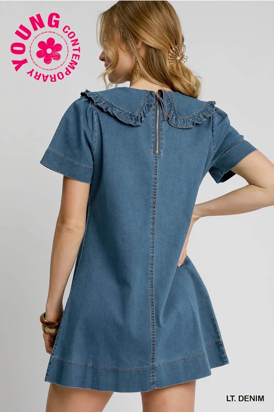 Umgee Ruffle Collar Denim Dress