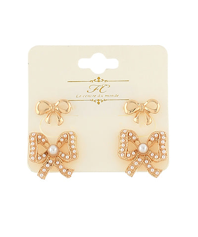 Bow Tie 2 Pair Earrings Set