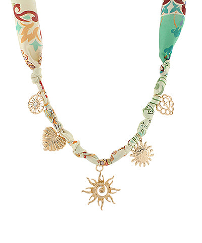 Sun & Multi Charm Scarf Necklace