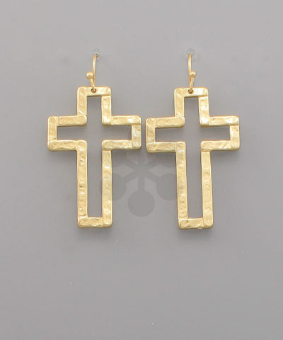 Matte Gold Cross Earrings