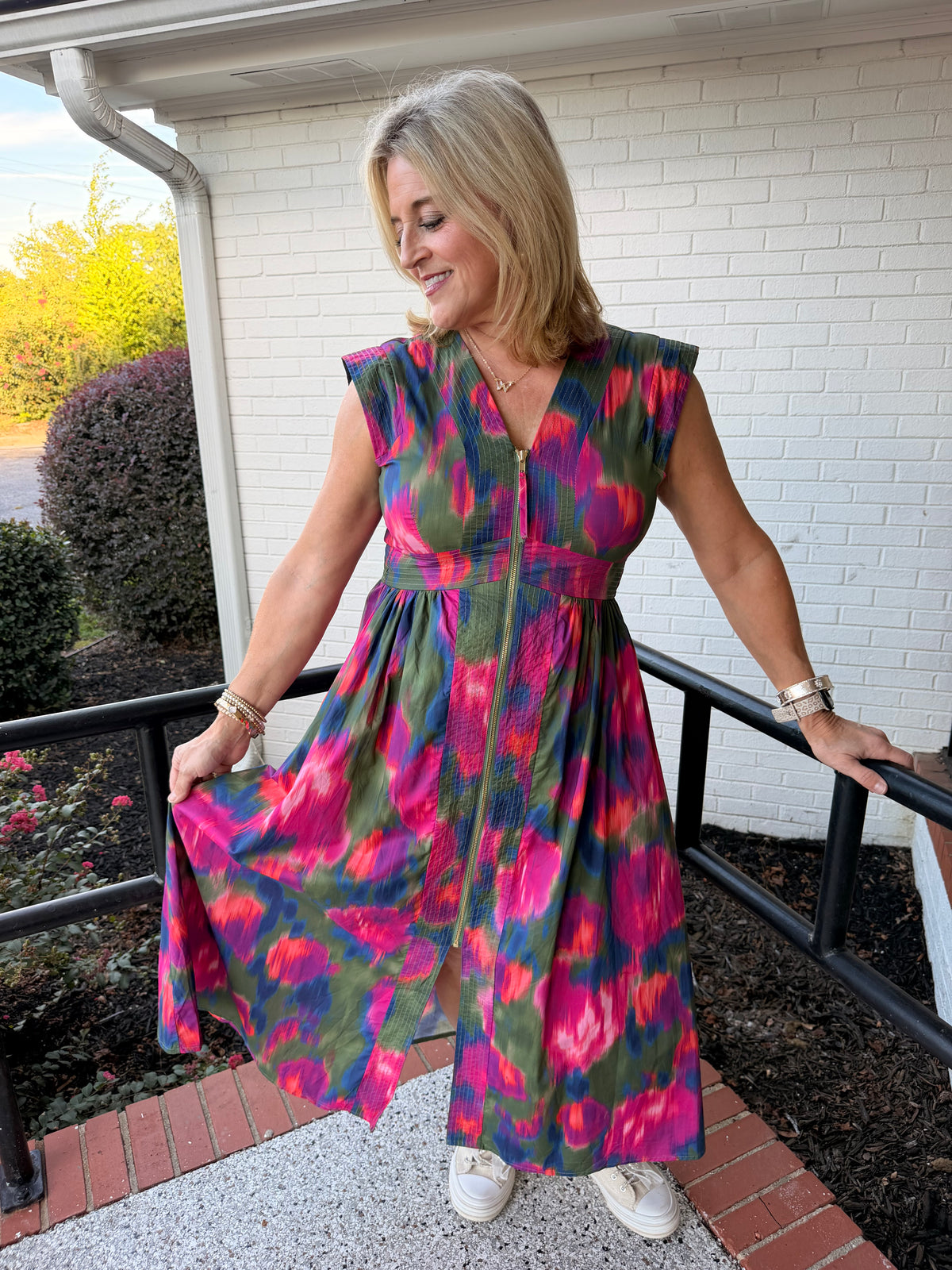 Bloom in Color Floral Zip Front Midi Dress