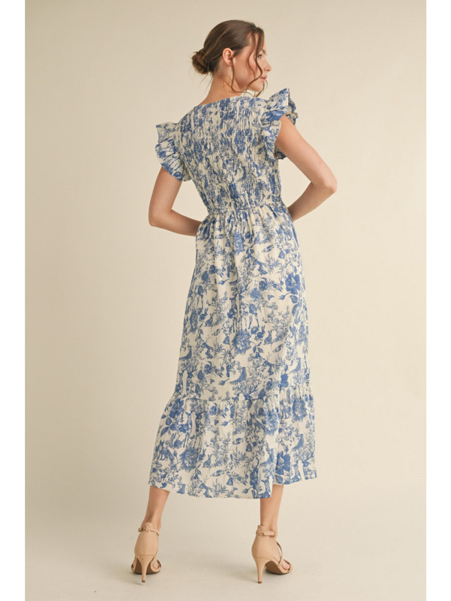 Blue Landscape Print Midi Dress