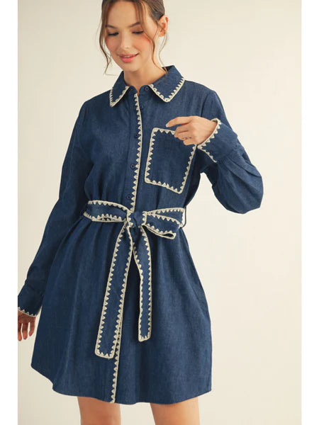 The Stitched Charm Denim Shirt Dress