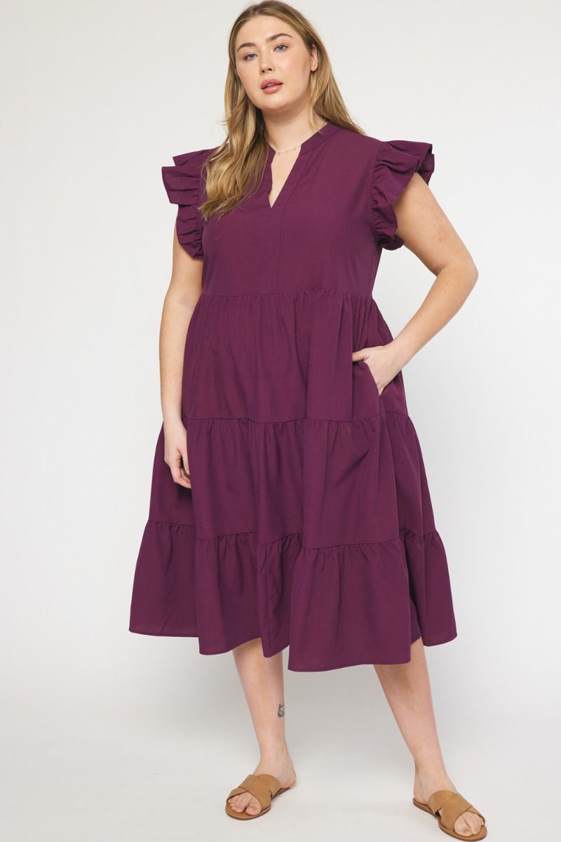 Eggplant Tiered Midi Dress