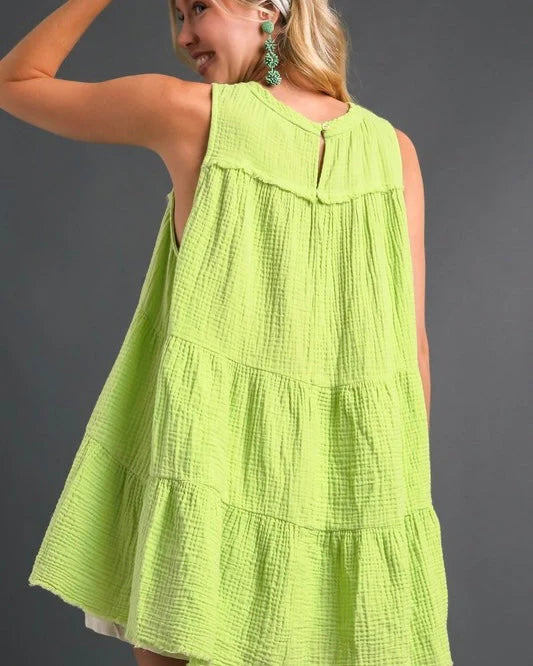 Lime Green Tiered Babydoll Cotton Gauze Top