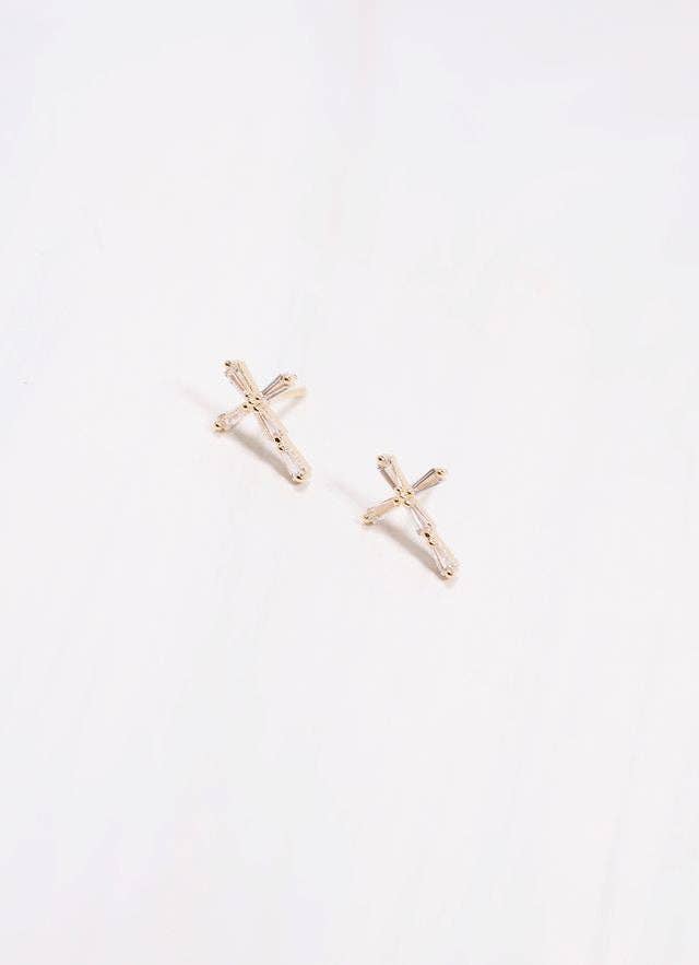 CZ Cross Stud Earring Clear