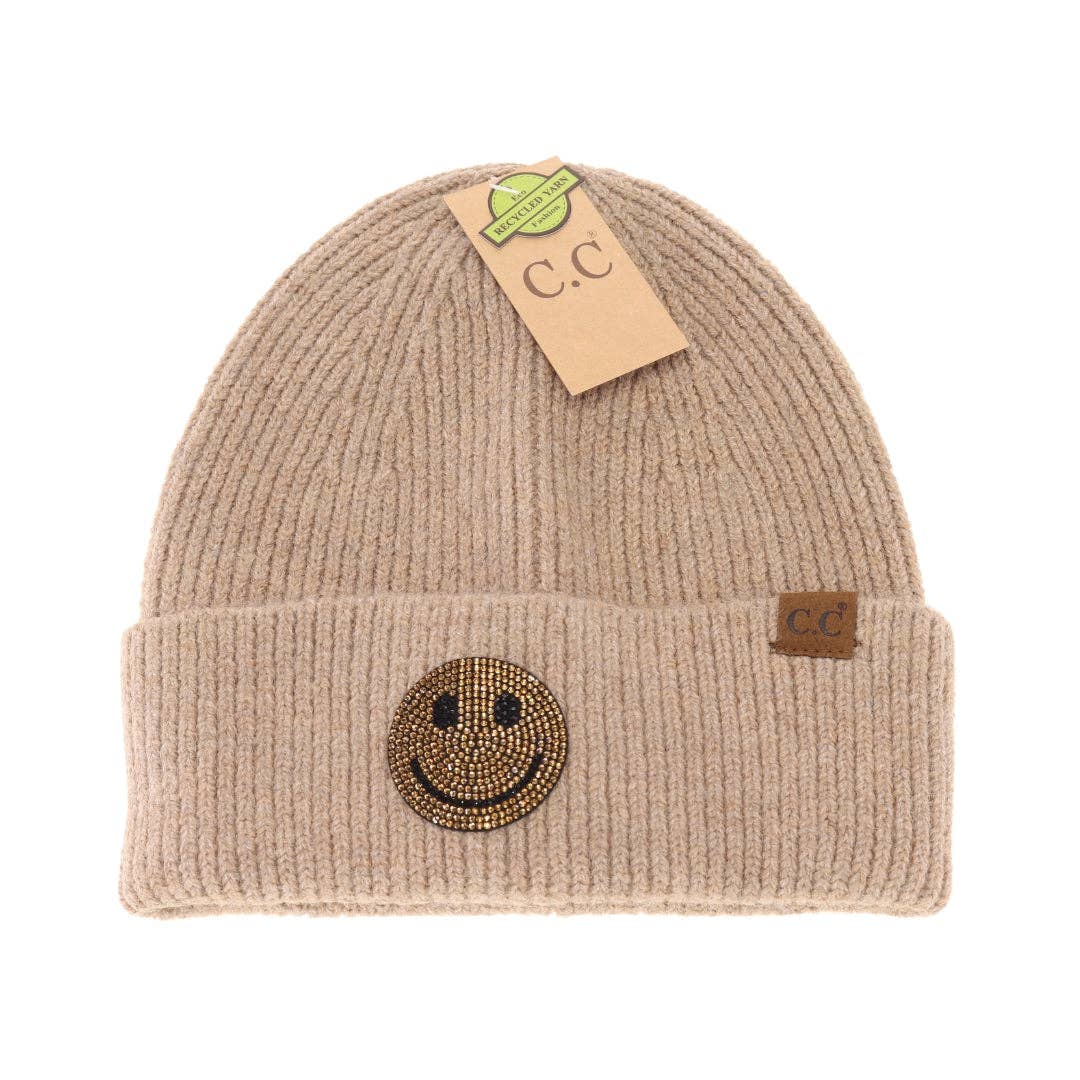 Taupe Rhinestone Smiley Face Cuff C.C Beanie