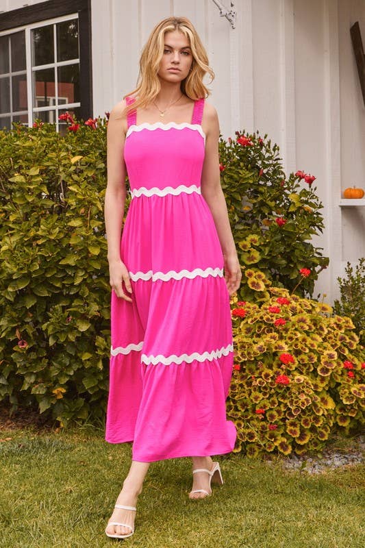 Hot Pink Tiered Midi Dress