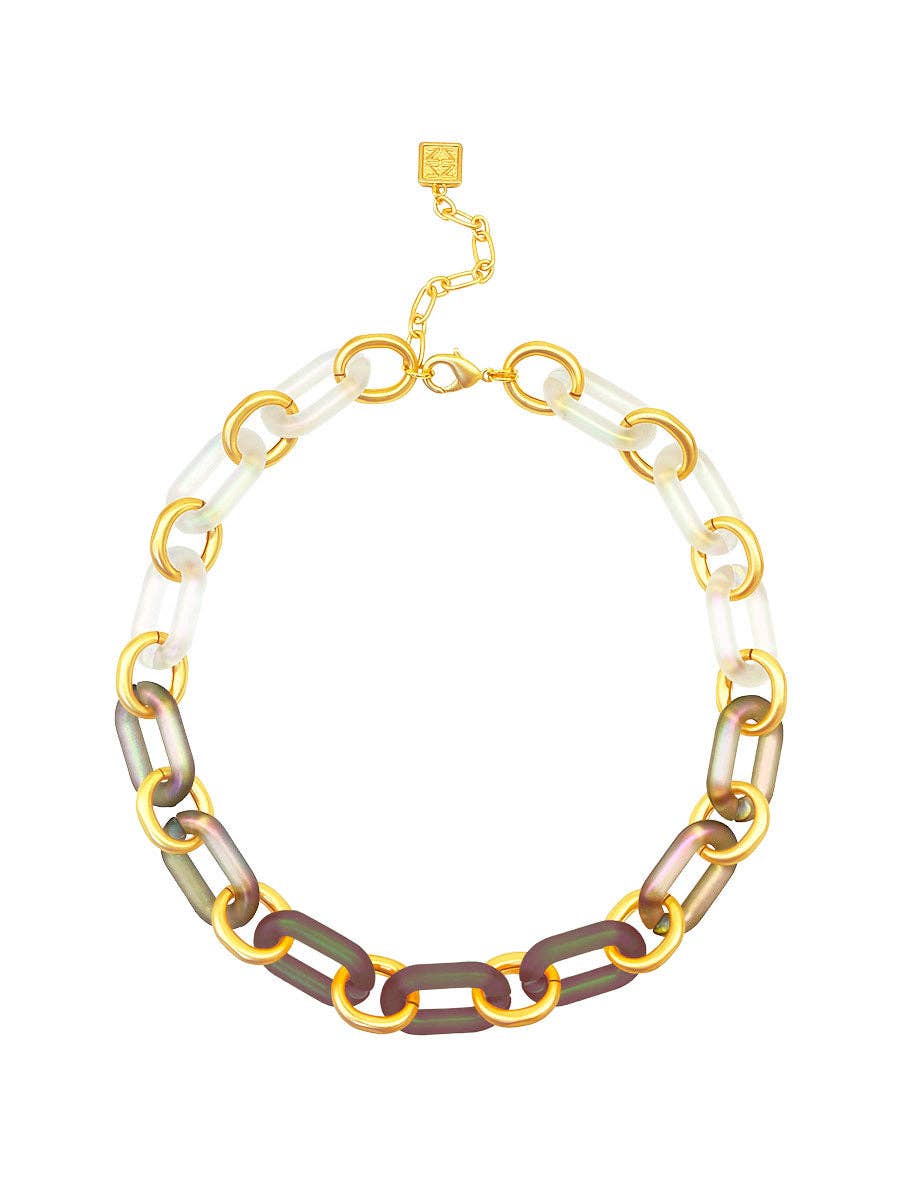 Multi-Color Resin Oval Links Collar Necklace: MLT