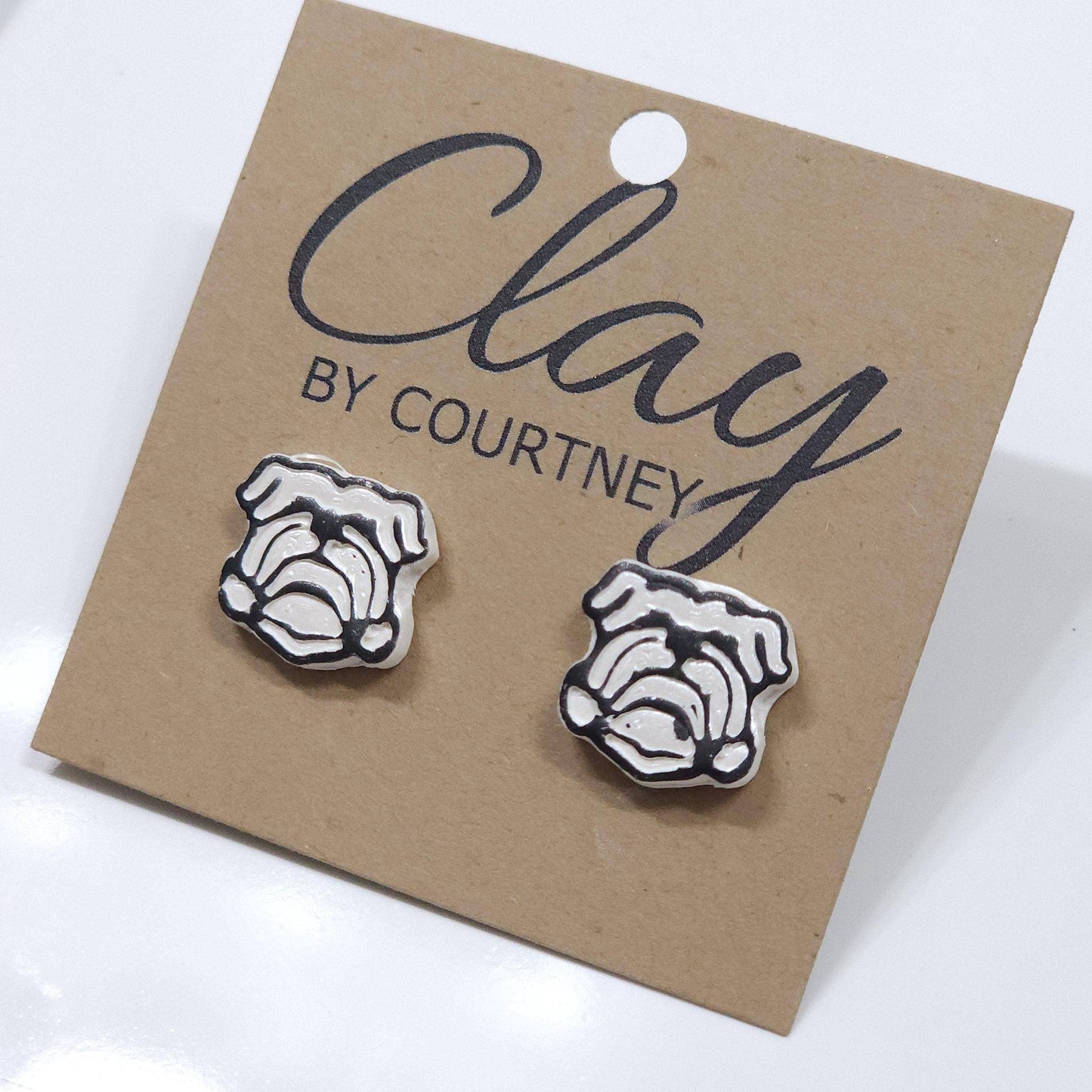 White and Gold Bulldog Earrings: Gold