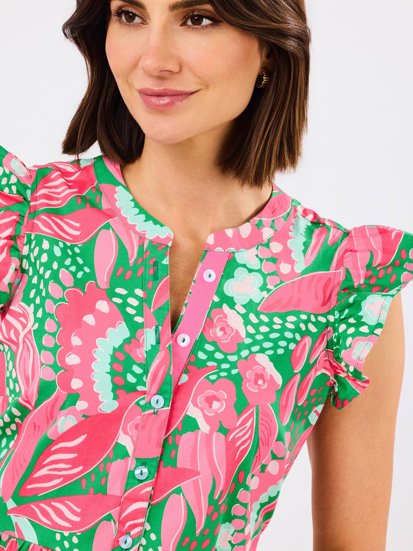 Riley Flutter Sleeve Dress | Canopy Gleam Green: XS