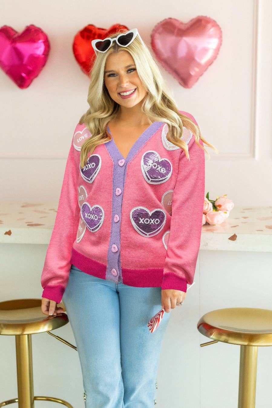 Heart Pink Cardigan: Pink / 2XL/3XL