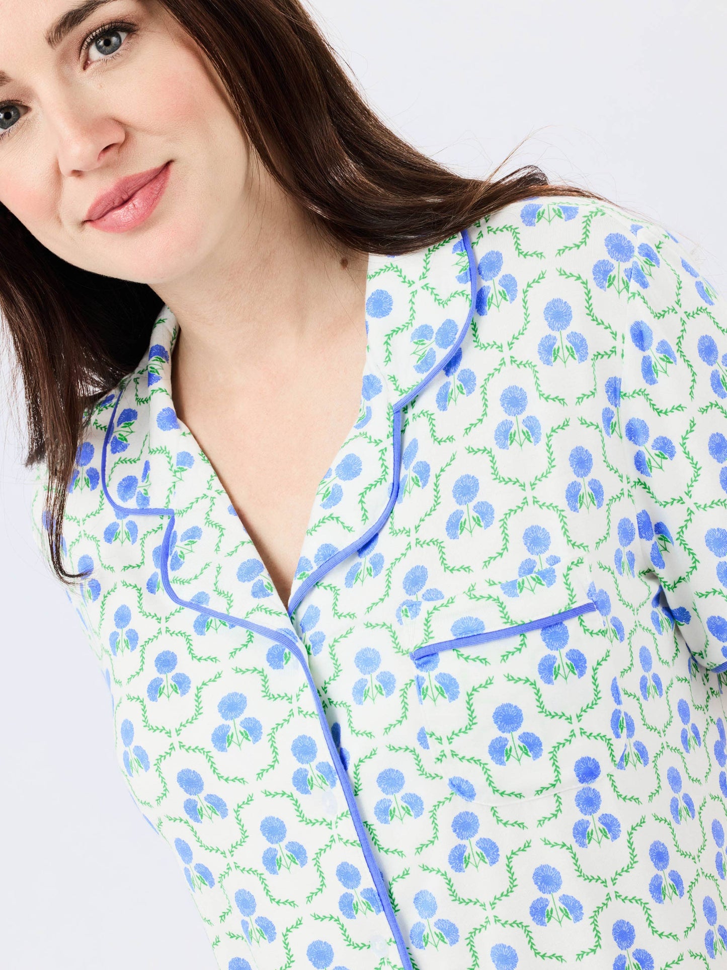 Charlotte Pajama Pants Set | Sweetbriar Lattice Blue: XS