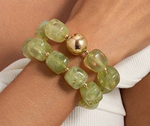 Green & Gold Bead Bracelet Set