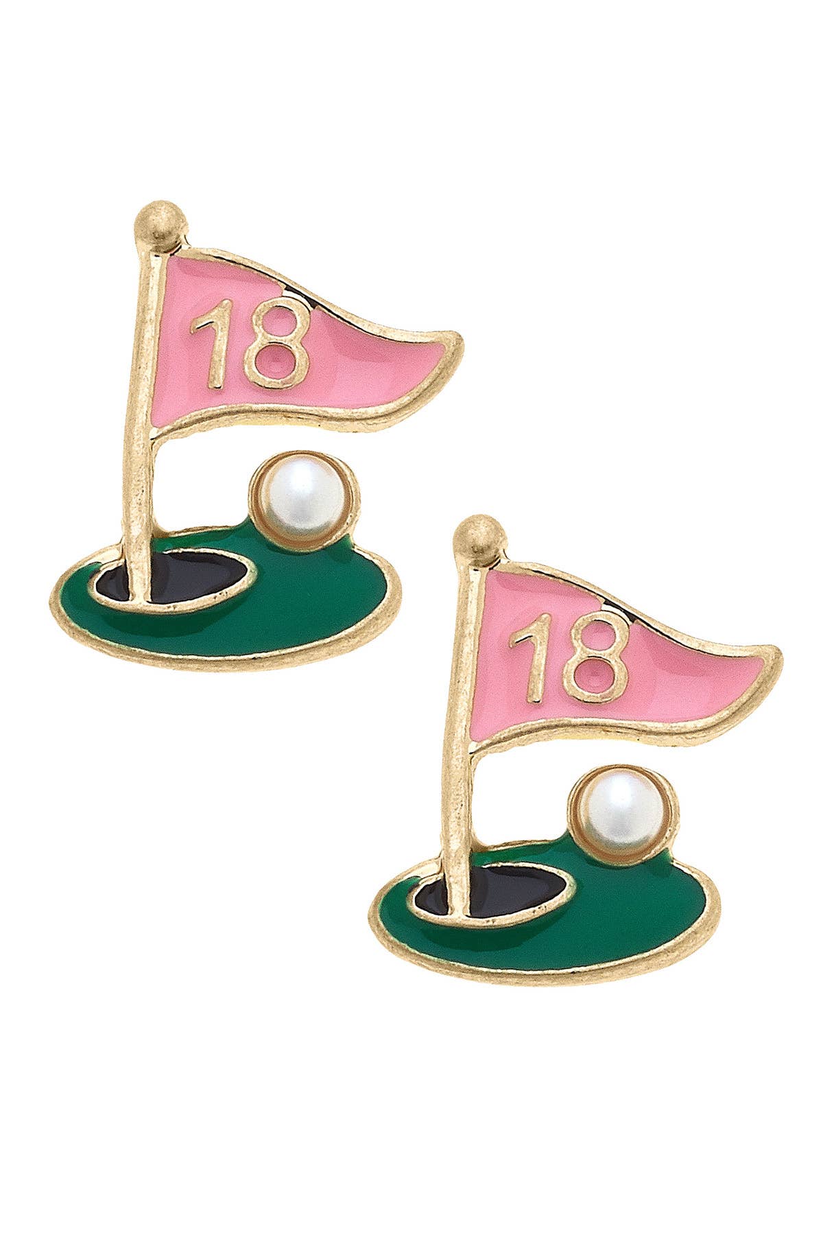 18th Hole Enamel Stud Earrings in Pink & Green