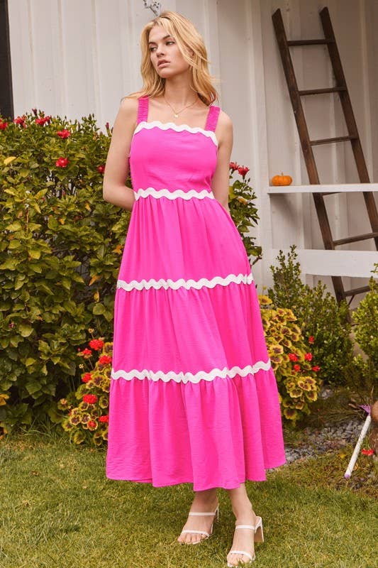 Hot Pink Tiered Midi Dress