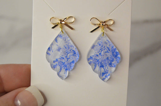 Blue Chinoiserie Earrings, Drop Earrings, Dangle Earrings, S