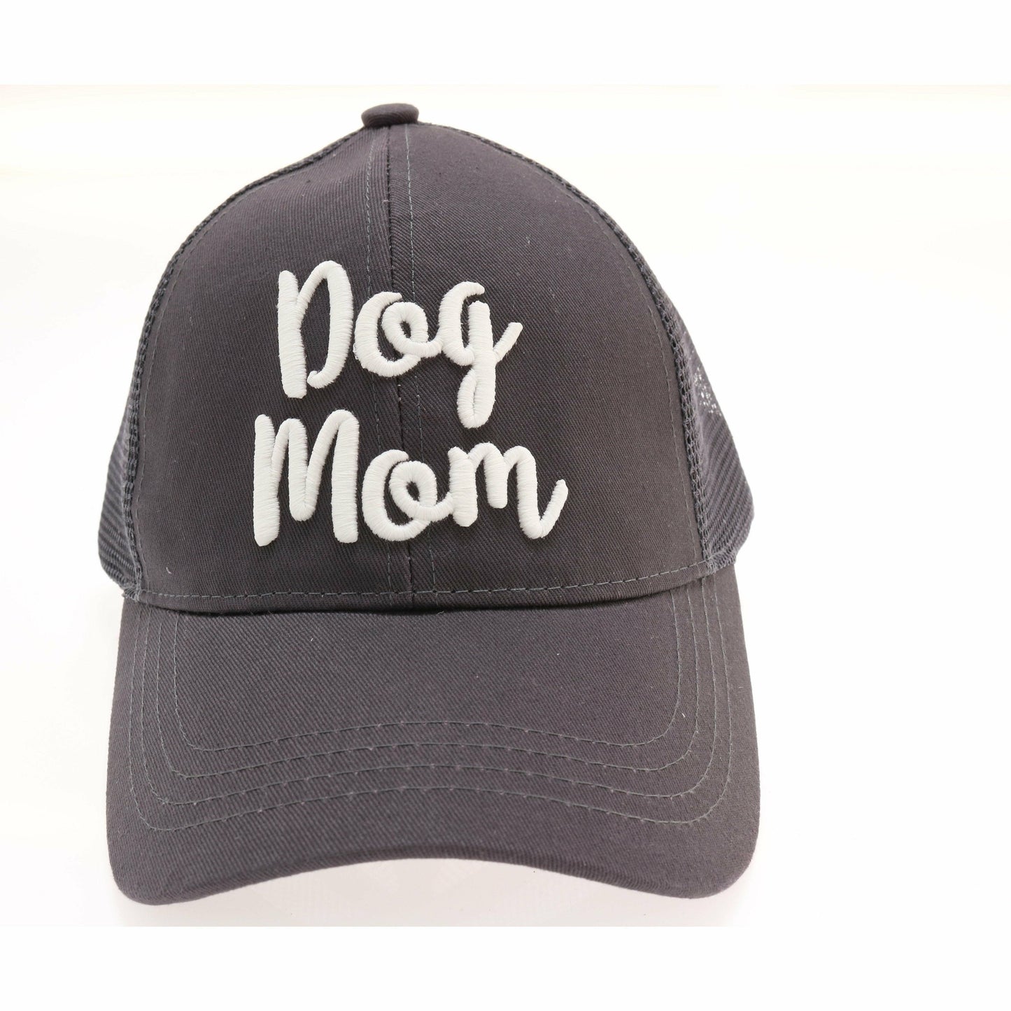 Navy Dog Mom Embroidered Mesh Back High Ponytail CC Ball Cap