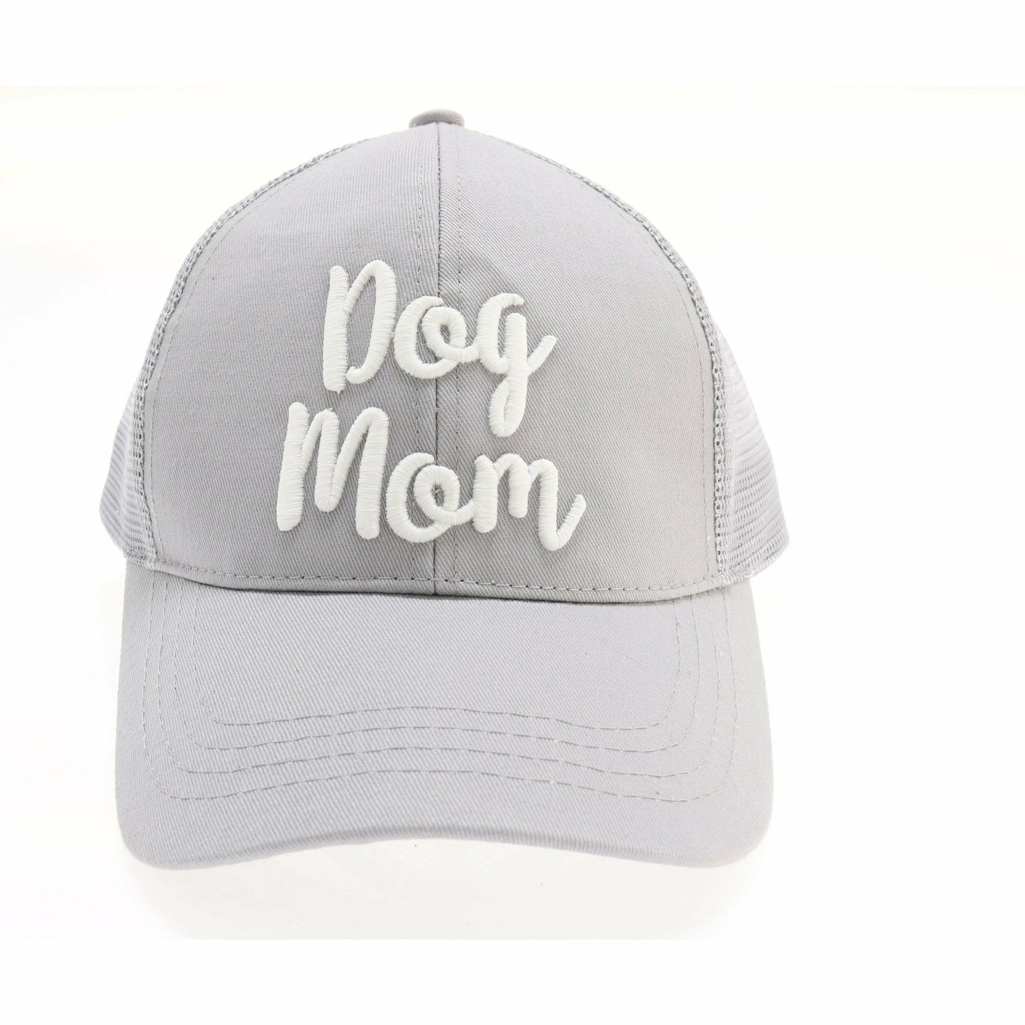 Navy Dog Mom Embroidered Mesh Back High Ponytail CC Ball Cap