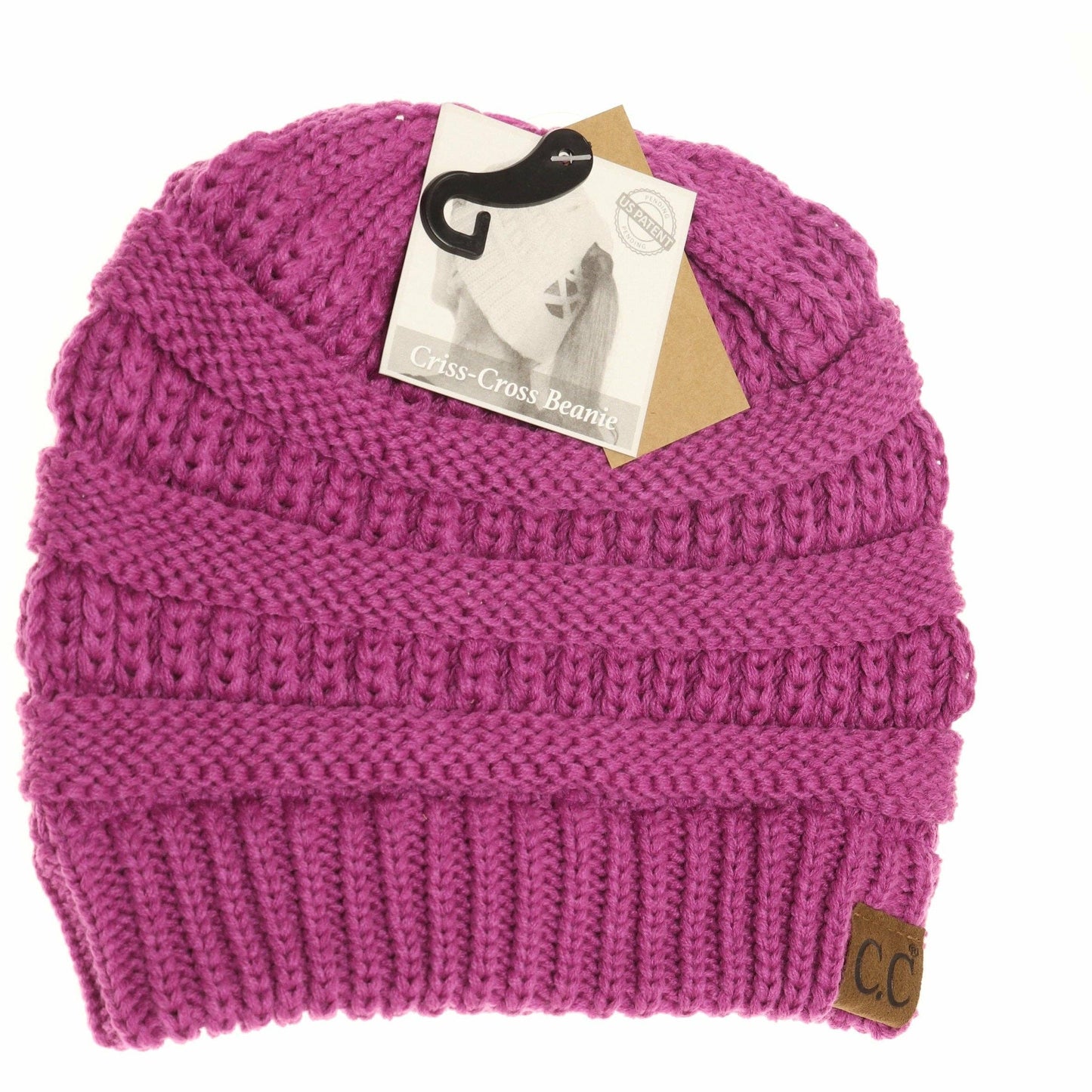 Magenta Criss-Cross Knit Beanie
