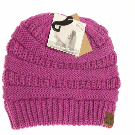 Magenta Criss-Cross Knit Beanie