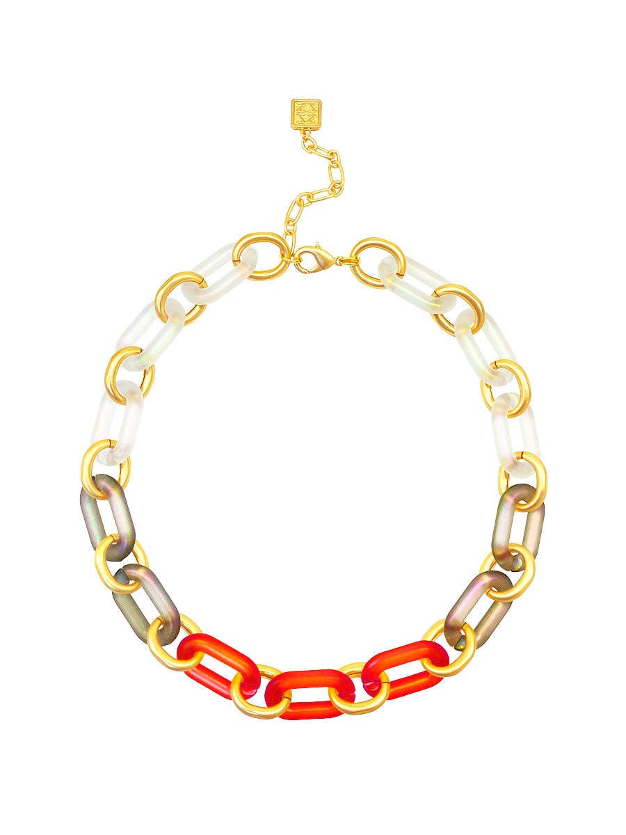 Multi-Color Resin Oval Links Collar Necklace: MLT